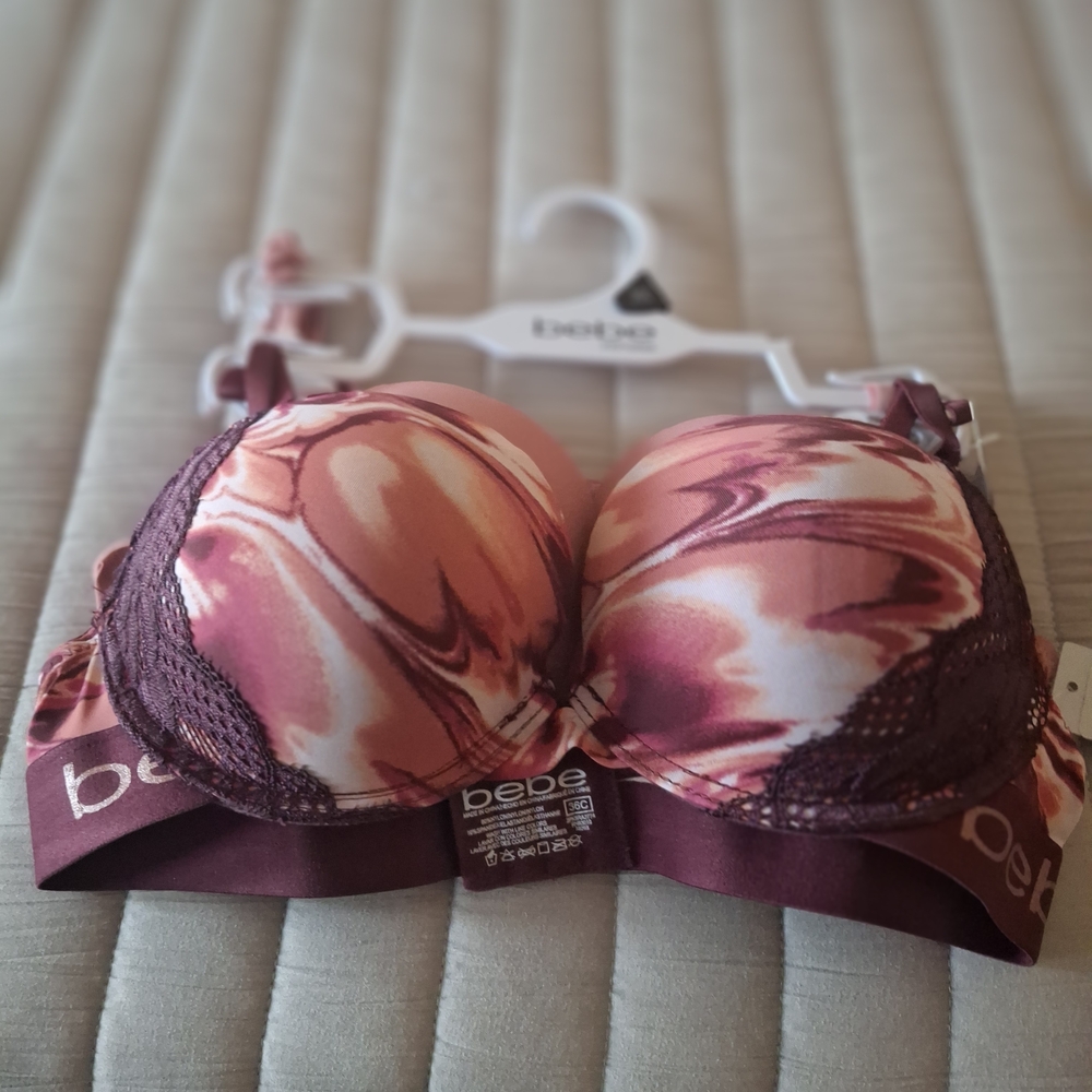 Bebe Pink and Purple Lace Trim Bra